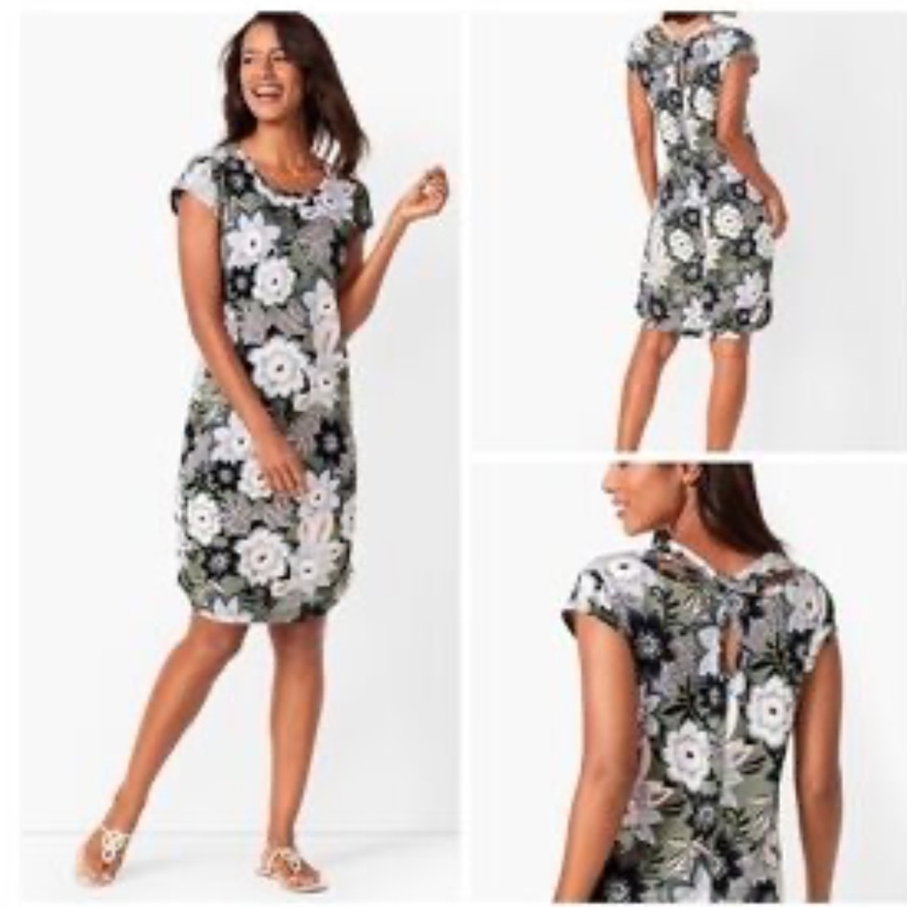 T by Talbots Tropical Floral Crisscross Back Coastal Knee Length Shift Dress S